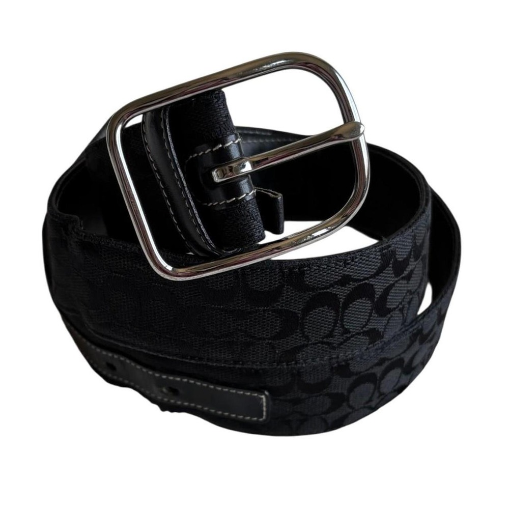 VTG '02 Coach Italy Black on Black Signature Monogram Belt Womens Large Luxury